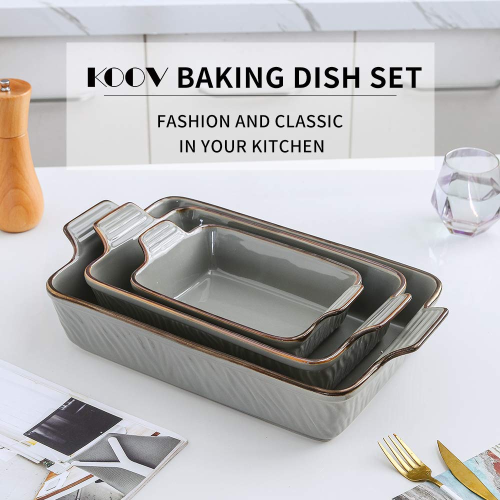 Set 3 Teglie Da Forno KOOV In Ceramica - Grigio Sfumato Per Cucina E Forno