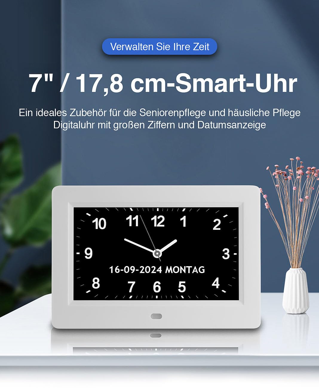 infactory Demenzuhr: Digital-Uhr mit 7"-Display, Wecker, Medizin-Erinnerung, Mediaplayer (Digitalkalender, LCD Uhr, Weck)
