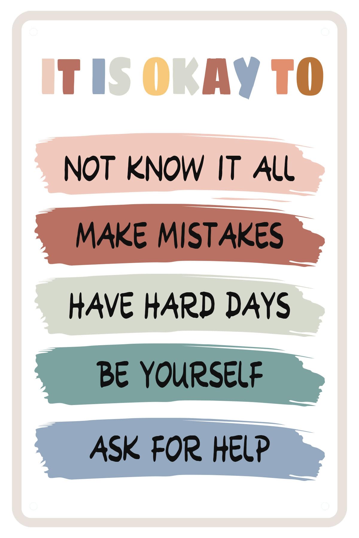 peiyeety Classroom Childlike Positive Quotes Metal Sign for Home Classroom Colorful Wall Decor -It is Okay to Be Yourself -Teacher Gift Child Art Playroom Decor 8X12 Inch