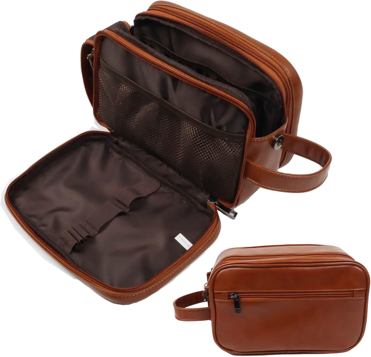 SYCARON Toiletry Bag for Men, Large Leather Shaving Kit Travel Bag with