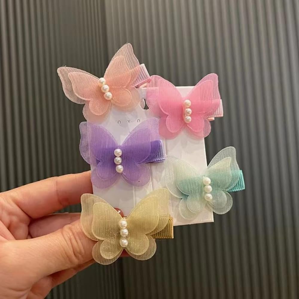 TypoGrove 5Pcs Puppy Hair Bows, Stochastic Dog Hair Clip Bow Butterfly with Pearl Style Hair Clip, Barrette for Cat Dog Puppy Hair Accessories, Puppy Bows