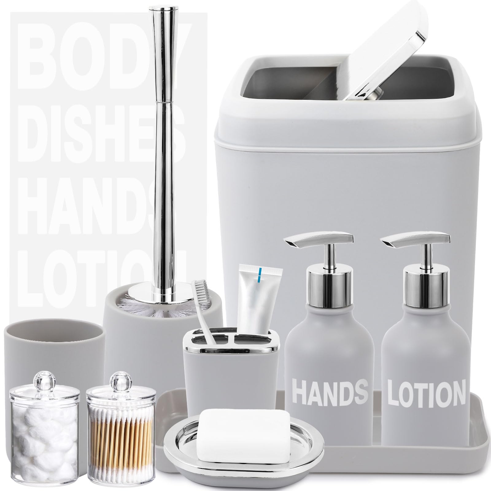 Amazon.com: XLHOMO Grey Bathroom Accessories Set - 10 Piece Bathroom ...
