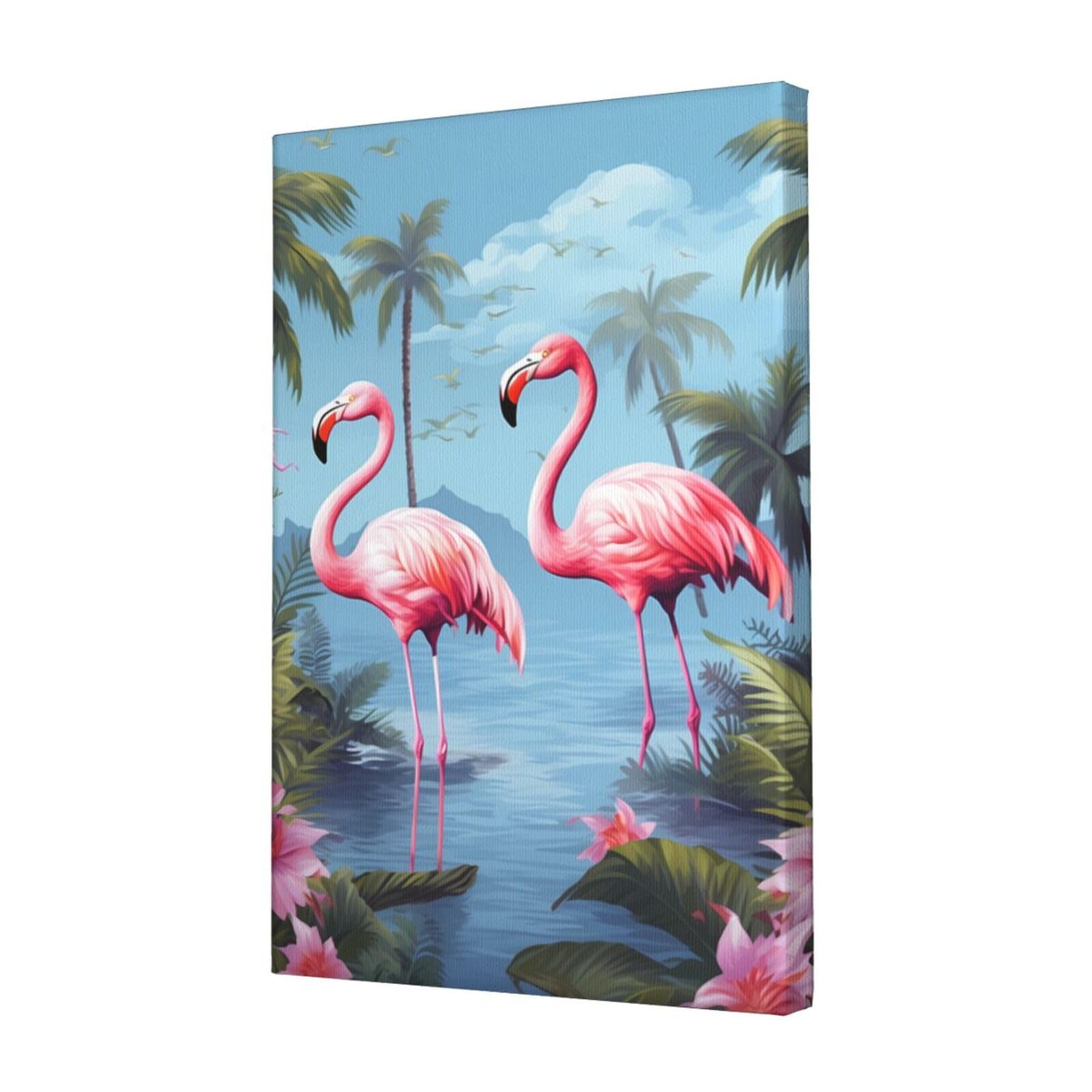 KLOPH Tropical flamingos Canvas Wall Art for Living Room 12"x18" Modern Artwork Painting for Bathroom Hanging Canvas Prints Aesthetic Wallart for Bedroom Kitchen Office Wall Decor