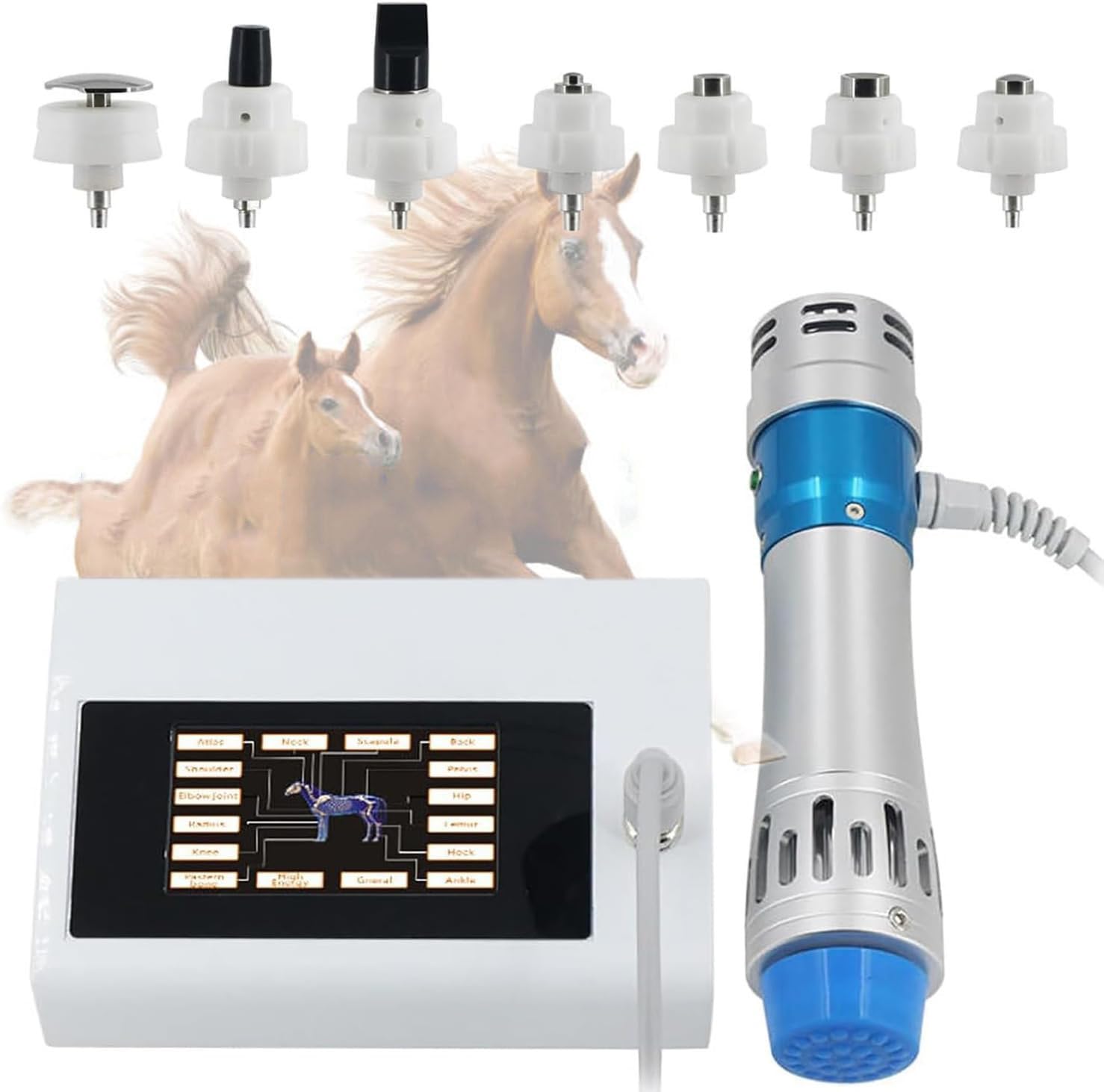 LjlXanthiper Portable Animal Joint Shock Wave Therapy Device,Veterinary Shock Wave Therapy Machine,Extracorporeal Shockwave Device,With 7 Heads,For Horses and Animals Head Neck Back Legs