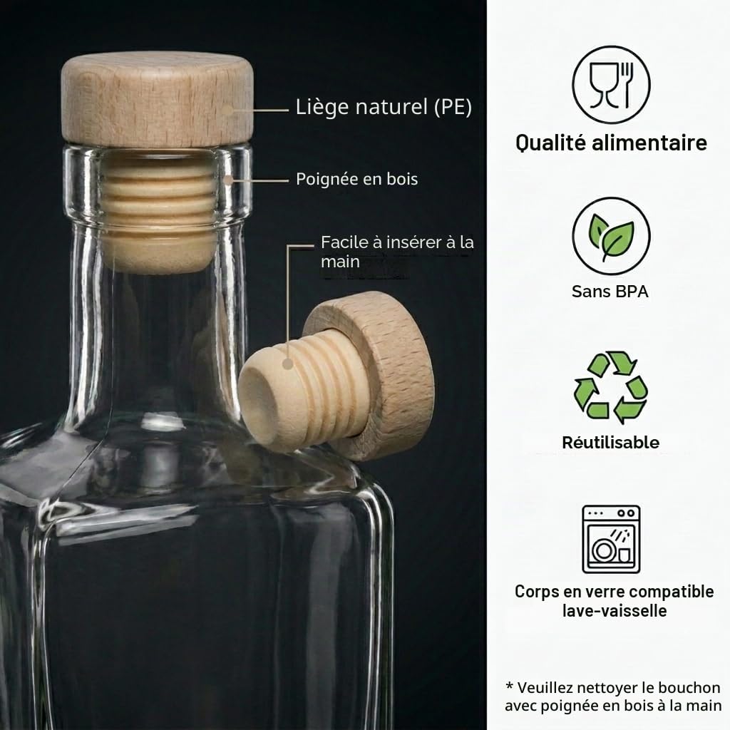 gouveo Lot de 12 bouteilles en verre 500 ml Carré Pharmacien avec bouchon en liège (HGK) - Bouteille 0,5 l à remplir et à offrir - Bouteille vide pour gin, liqueur, huile, vinaigre (AFET500HGK)