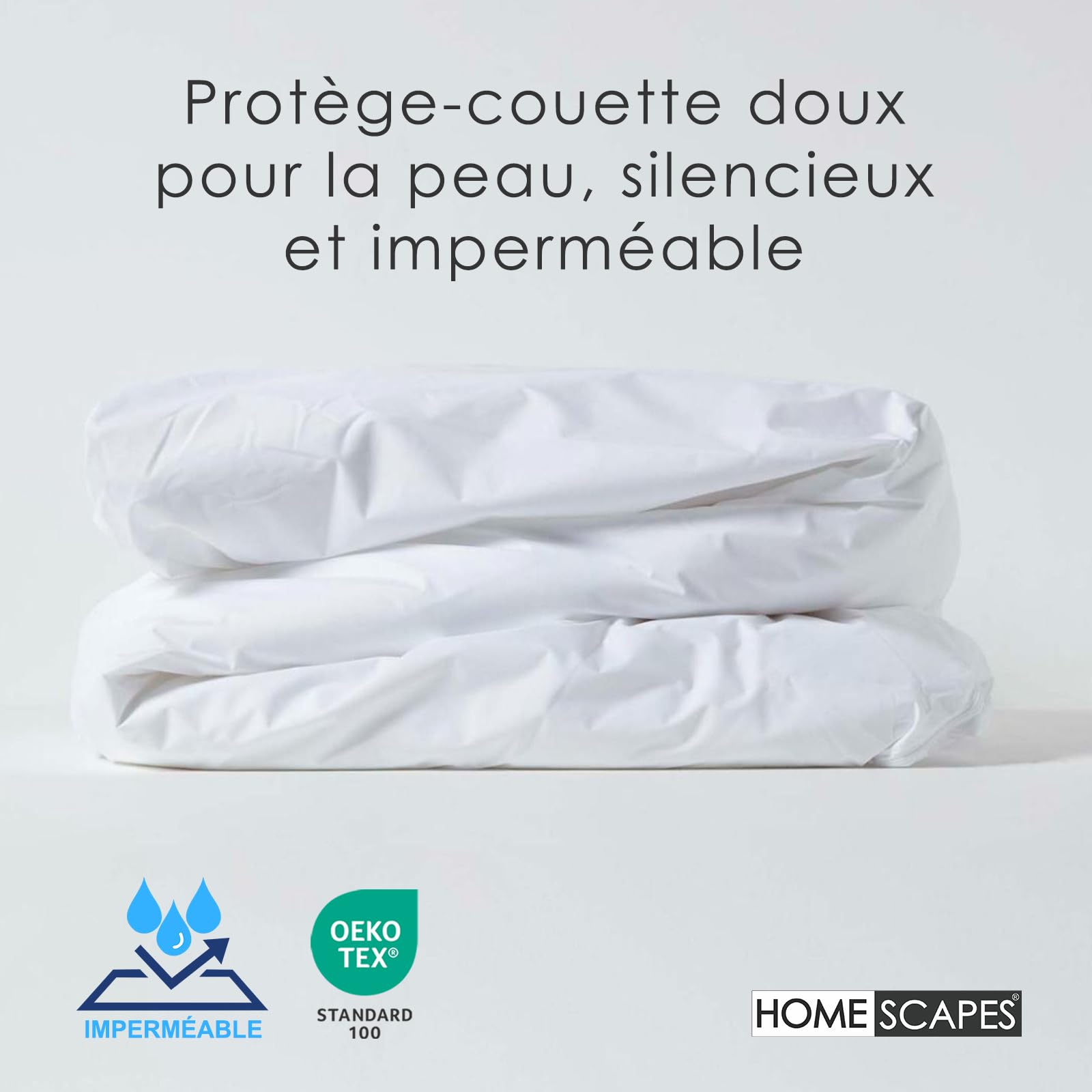 HOMESCAPES Protège Couette 200x200 cm, Protection Housse de Couette imperméable et hypoallergénique