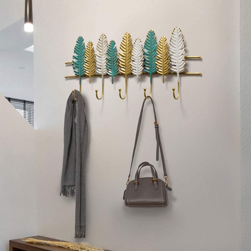 Ganci portasciugamani da Parete in Ferro, Appendiabiti Nordico Creativo con Foglie, Appendiabiti Decorativo con 5 Borse, Barra per la casa