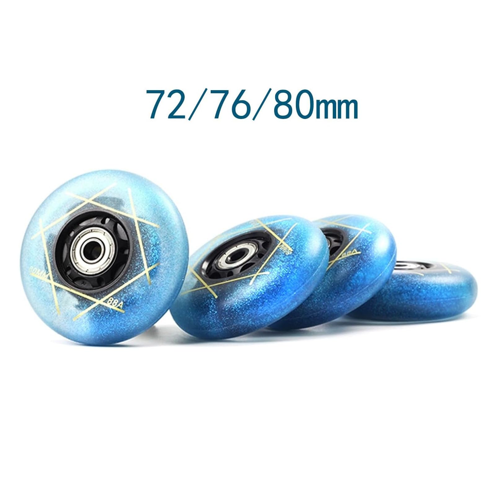 Roues de Rechange pour Patins à Roues alignées 72/76/80 mm, Roues Lumineuses 88A avec roulements ABEC-9, Lot de 8, Bleu, 76 mm