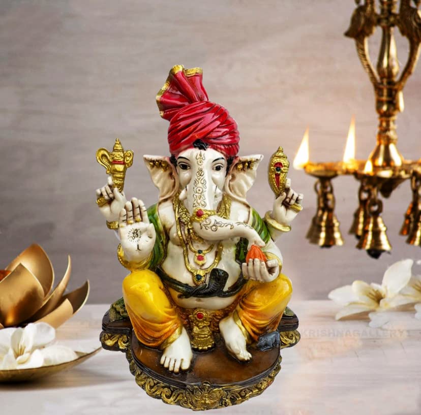 KRISHNAGALLERY1 Marble Dust Lord Ganesh Ji Murti Gnaesh Ganesha Ganpati ji murti Statue Idol for Home Pooja Gift Temple Office Decor Idol Size 11 Inch Large Size 2