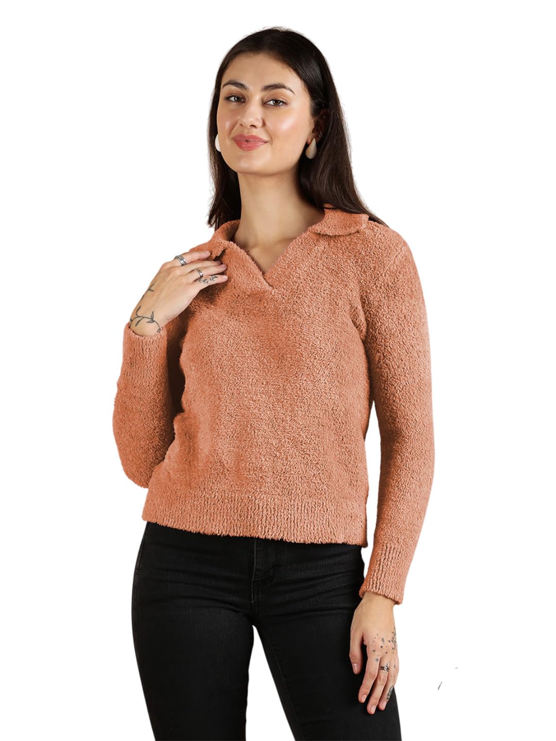kotty Women's Cotton Blend Collared Neck Chic and Comfy Sweater Collection Perfect for Wear-picture-34