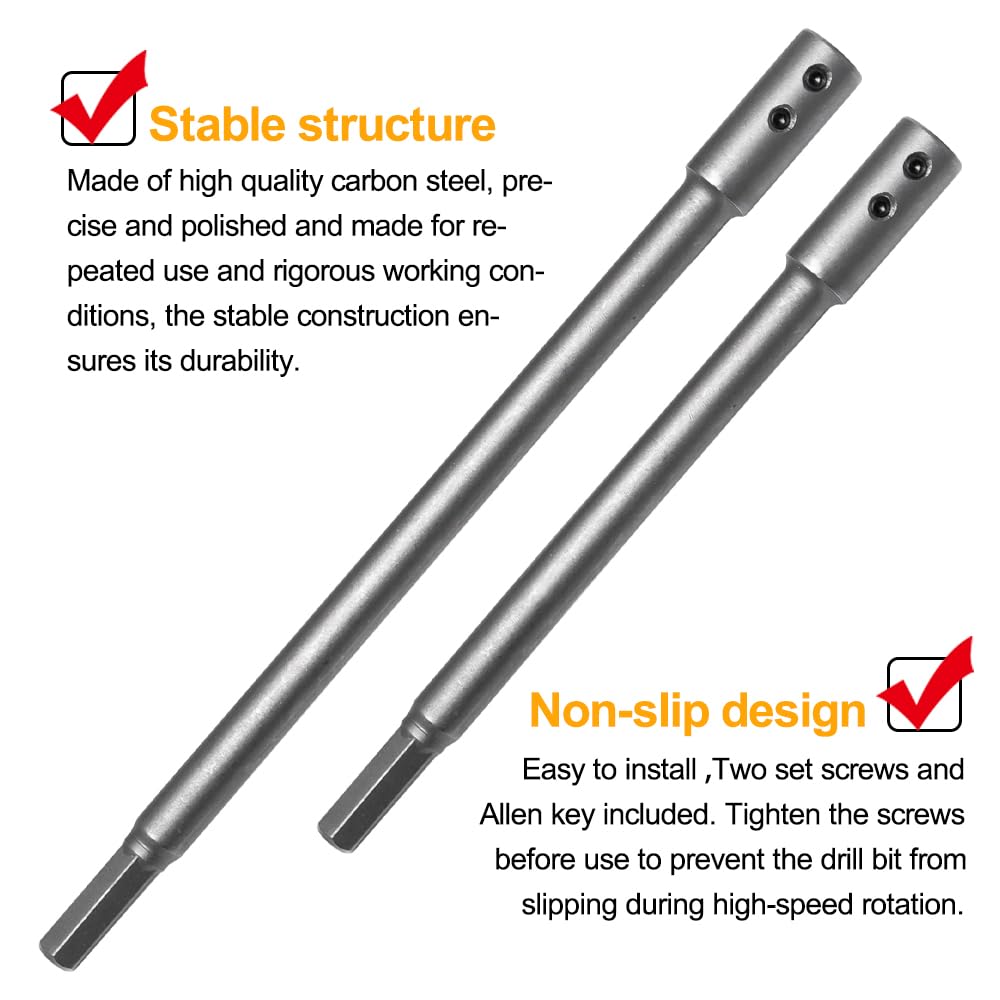 Pilikoll 2 Pcs Drill Bit Extension for Forstner Bit Set 7Inch & 10Inch Extra Long Forstner Bit Extension with Hex Wrench Key forstner Bit extension for Wood Turners Furniture Carpentry Construction - Image 3