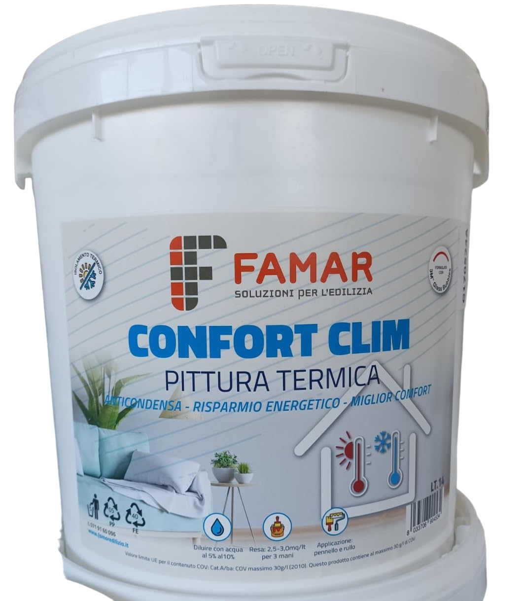 Generico Idropittura Termica Anticondensa Termoisolante per interni - 14 L - Bianco - Pittura con microsfere di vetro antimuffa