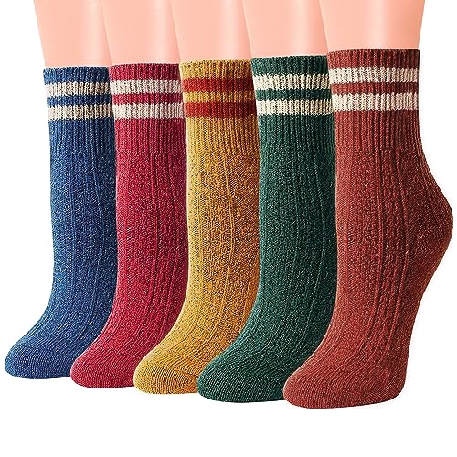 Image of IIG Cute Warm Wool Socks for Women Super Cozy Thick Crew Winter Socks Gifts, 5 Pairs