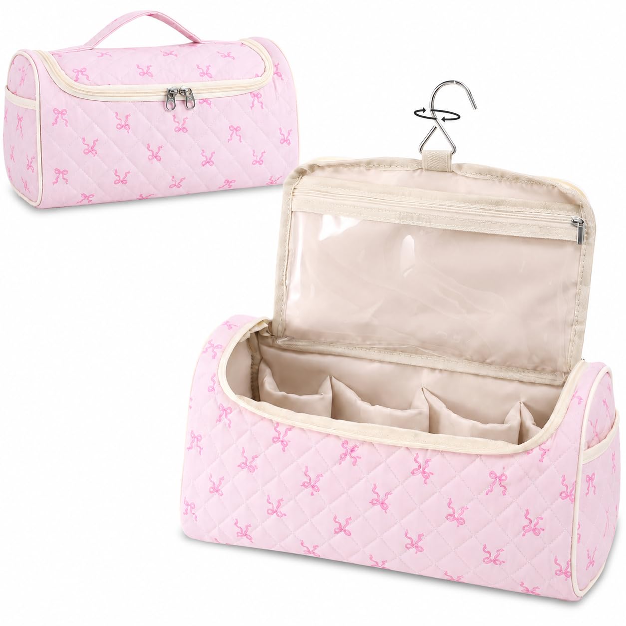 Quilted Hair Tools Travel Case, Cotton Portable Storage Bag with Hanging Hook for Hair Curler Accessories, Cute Dustproof Travel Organizer, Pink floral, Cute-image-38
