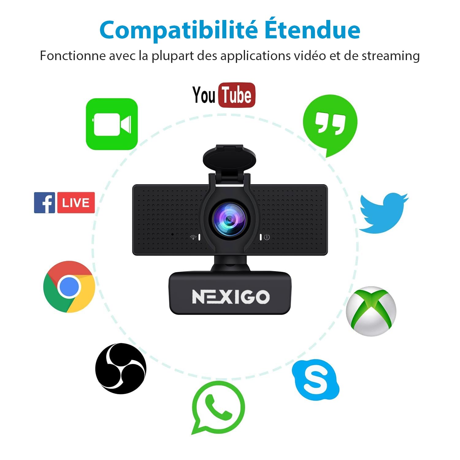 NexiGo N60 1080P Webcam Full HD avec Microphone, Champ de Vision Ajustable, Caméra USB pour Ordinateur
