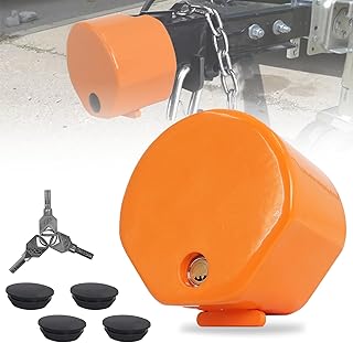 Heavy Duty Trailer Coupler Lock, Trailer Tongue Locks fit 2-5/16, 2, 1-7/8 Inch Couplers, Structural Steel Anti-Theft RV Tow Lock with 3 Keys & 4 Dust Covers (Orange)