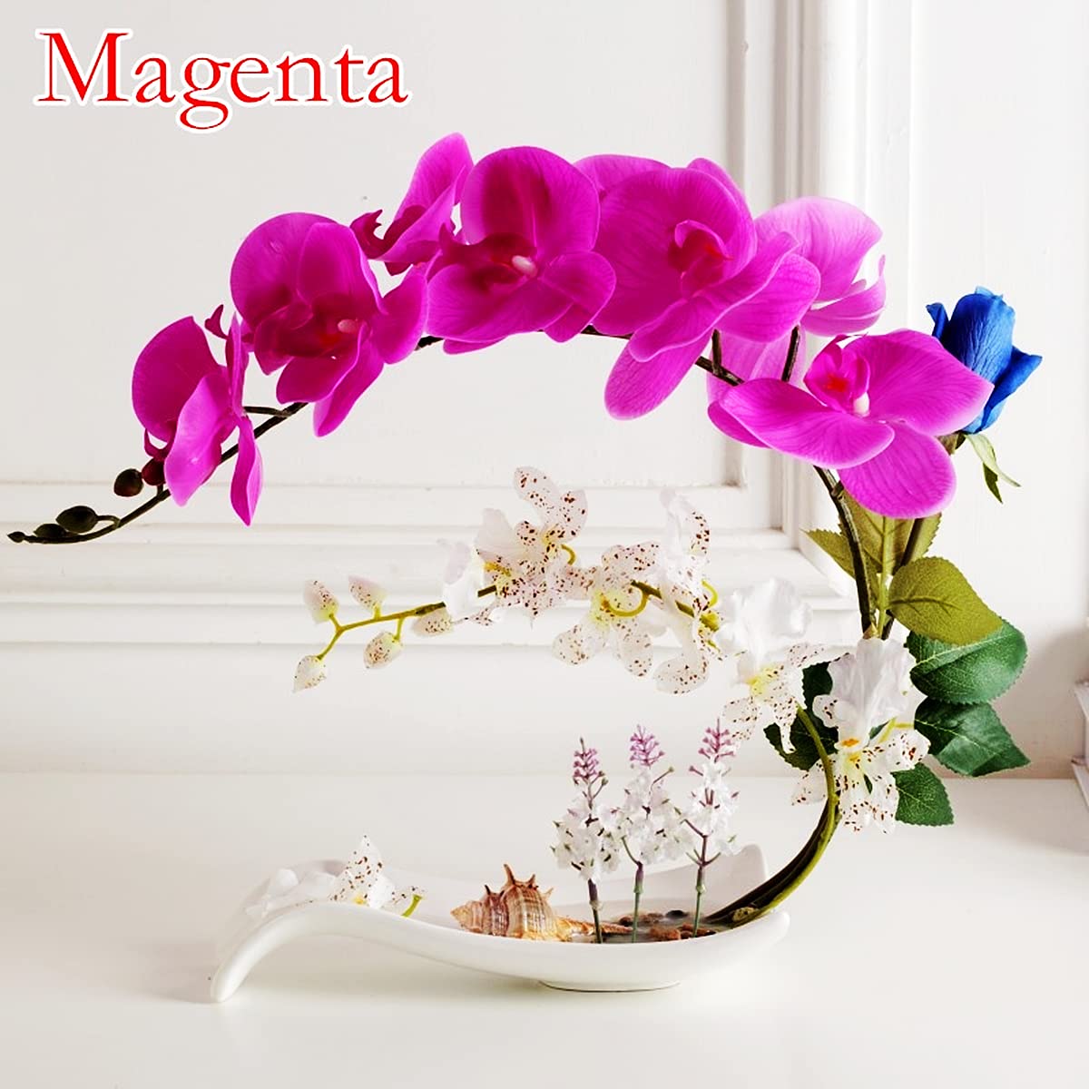 YUANXIN Flores artificiales Phalaenopsis, decoración del hogar, flores artificiales, flores secas, flores de seda, rosas florales (blanco)