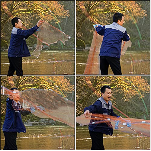 Amarine Made 7.8Ft Fishing Cast Net 0.8Inch Mesh Size For Bait Trap Fish Freshwater Saltwater Fishing Net With Storage Bag (Brown) #TOP1