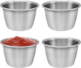 4 Stück 70ml Edelstahl Saucenschälchen Saucenbecher, Stapelbar Gewürzschale, Dipschalen, Dip Schälchen für Saucen zum Servieren Salatdressings Ketchup Gewürzen