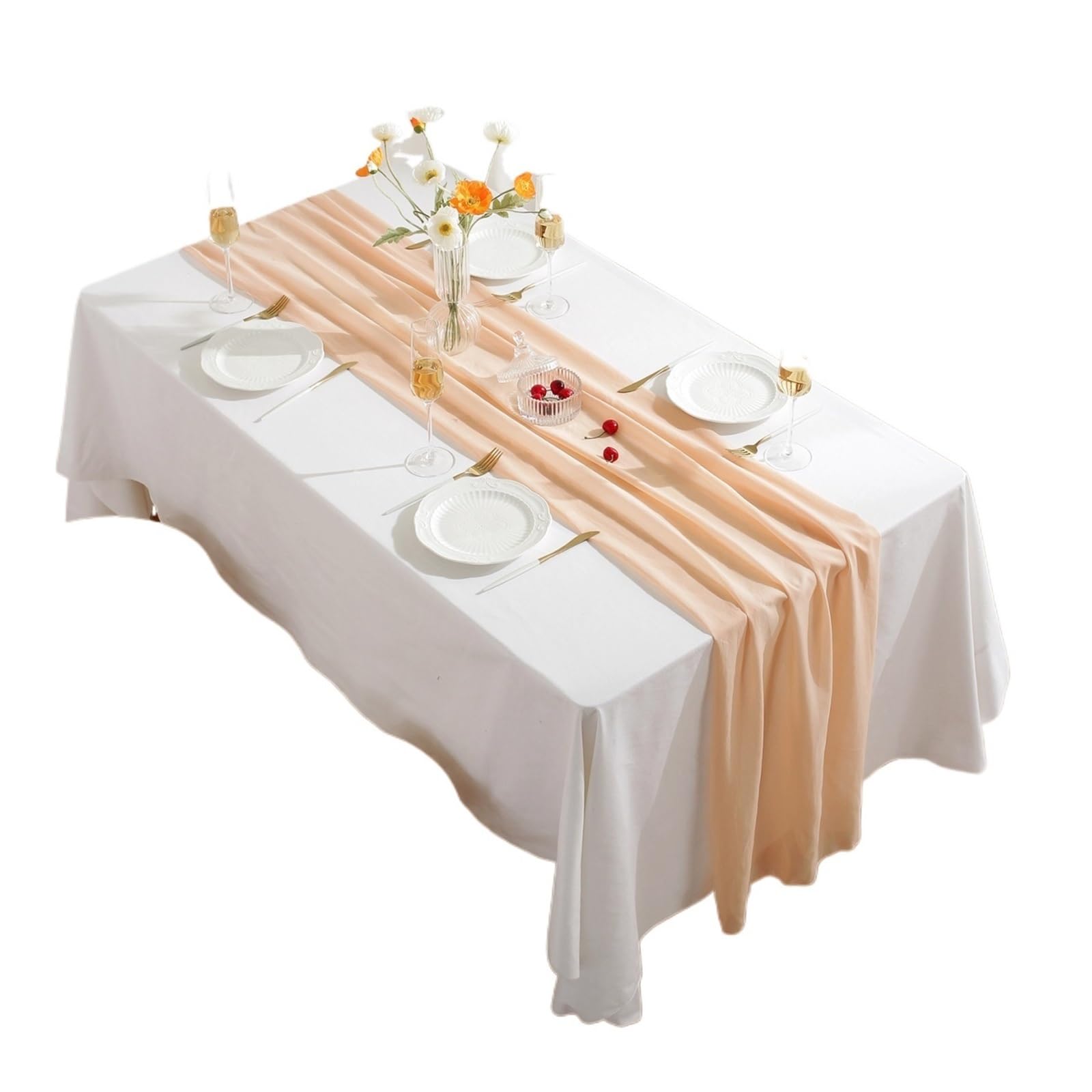 Chiffon Table Runner Chiffon Table Runner Chair Sash Romantic Wedding Runners For Party Decoration(Apricot,30x180cm)