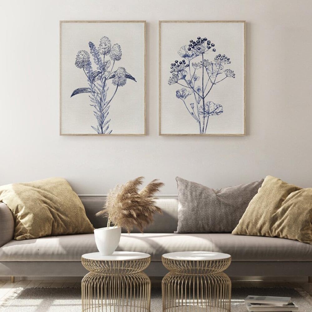 WUHBCZ Pictures,Branches Leaves Blue Watercolor Botanical posters Wall Art Canvas Aesthetic Paintings Bedroom Kitchen Office Home Decor Wall Decor-50 * 60cm*2PCS (No Frame)