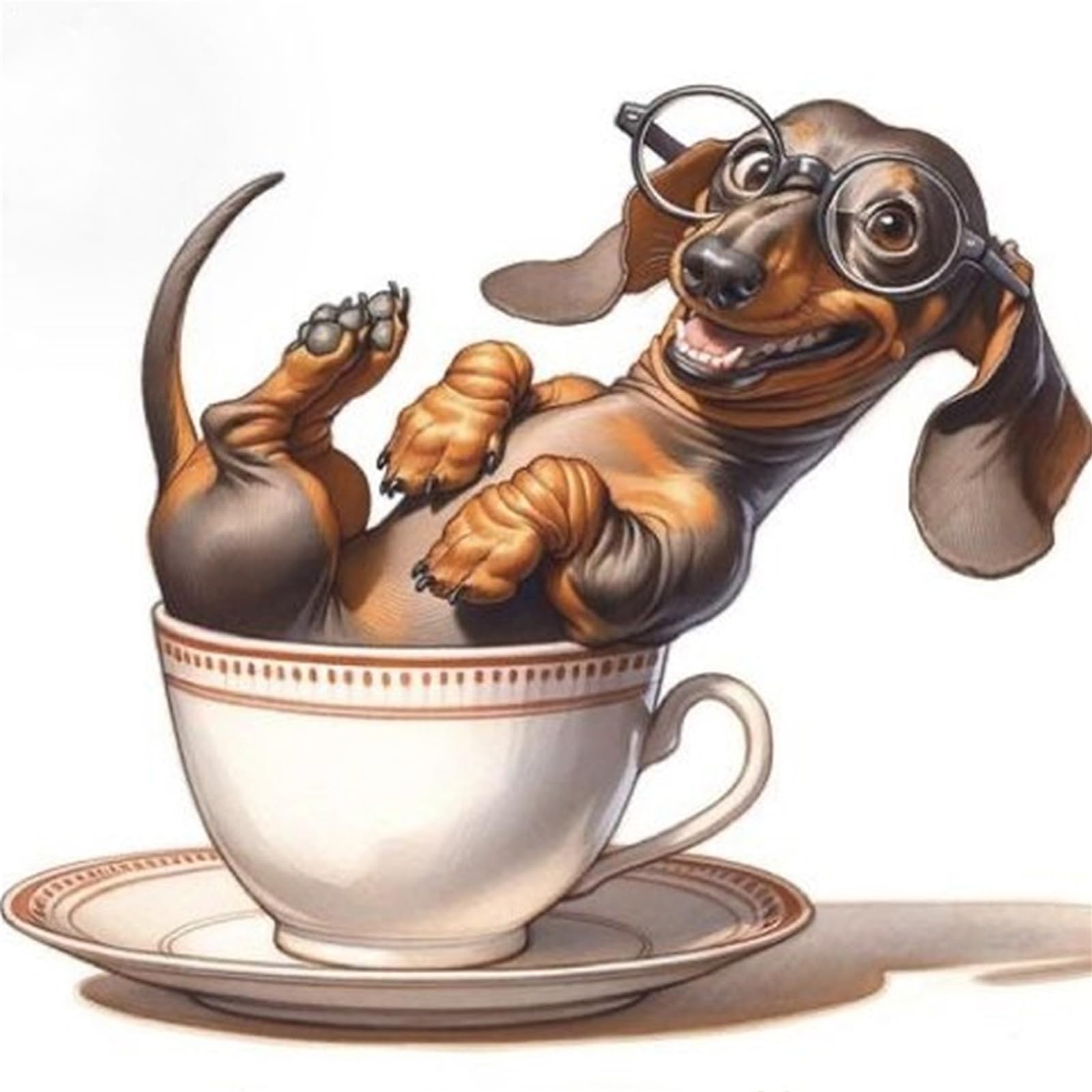 Dachshund Coffee Mug Full 14CT DIY Stamped Needlework Embroidery Kit 11.81x11.81inch Embroidery Needlepoint Starter Kits Cross Stitch Art and Crafts Kits for Beginners Adults Home Decor (Dachshund Cof