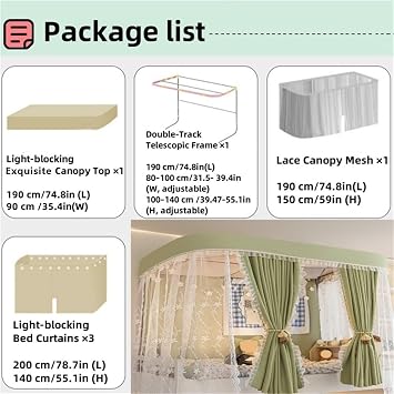 Bunk Bed Canopy Curtain with Sturdy Frame, Bed Tent for Top and Lower Bunk, Height Adjustable Canopy Set with Mosquito Net for Bedroom, Dorm(Light Blue)
