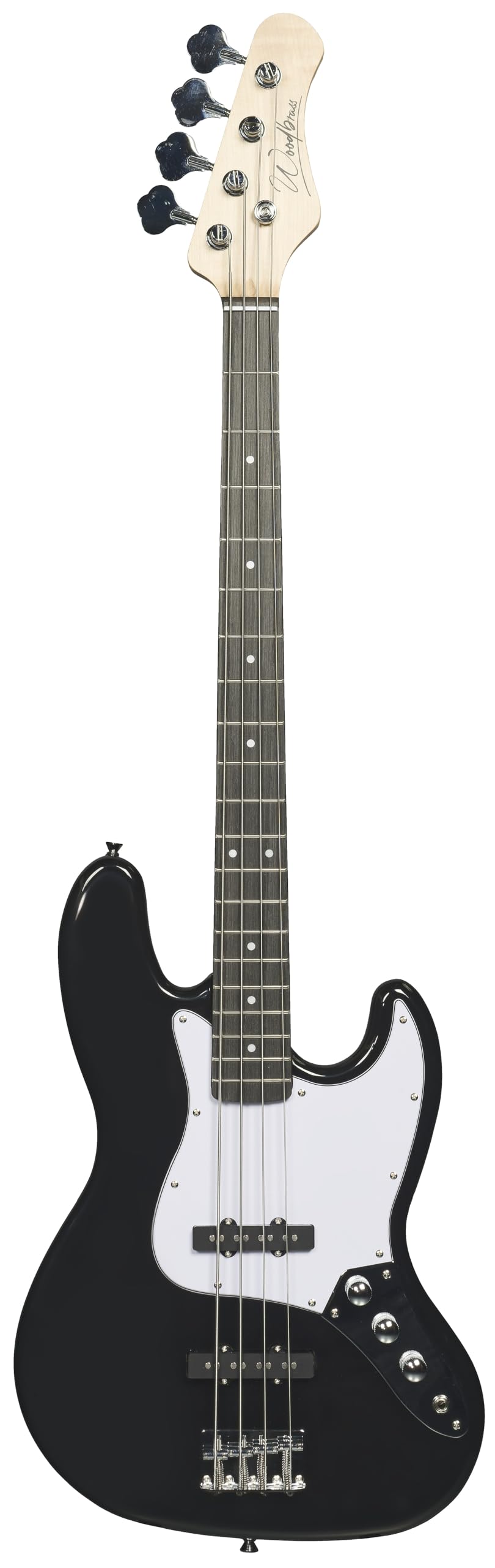 Bajo eléctrico Woodbrass JB100 negro - Guitarra baja versátil para principiantes, cuerpo de madera JB Tilo americana - Estilo rock, pop, funk, country, hard, metal