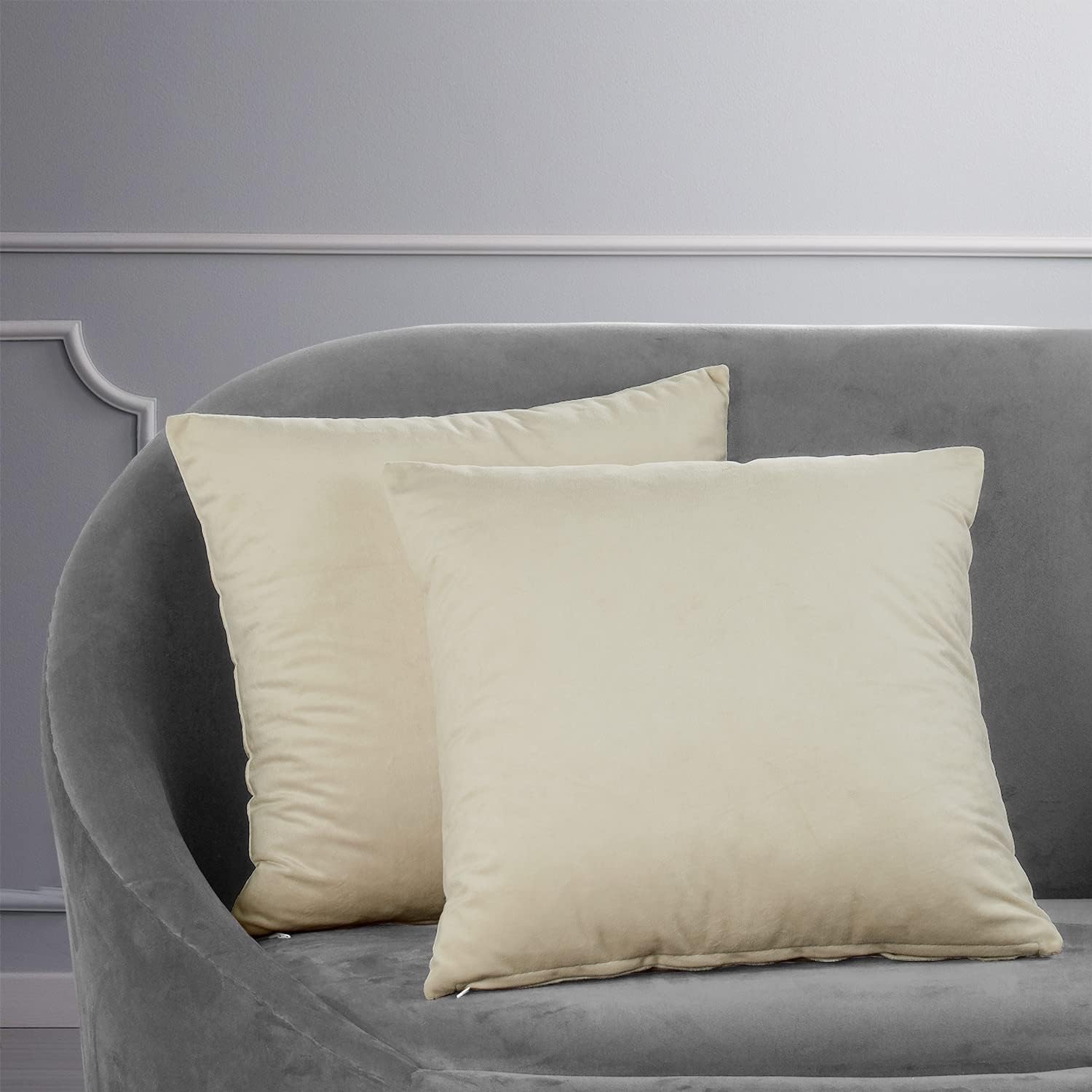 HPD Half Price Drapes Cushion Cover 18 x 18 Signature Velvet - VPCH-120601-CC18PR - Pair, Alabaster Beige
