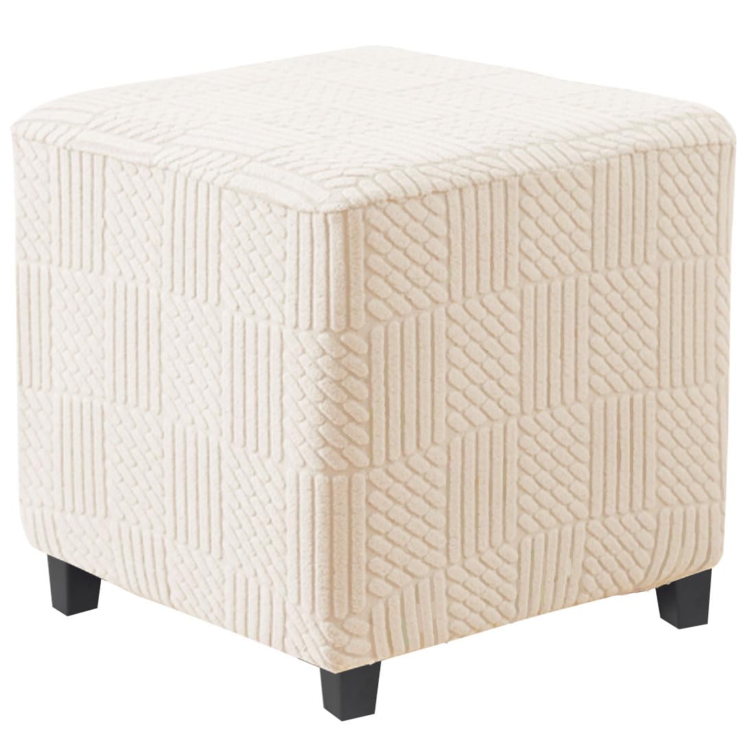 Bifaun Vogel Ottoman Square Stretch Foot Stool Slipcovers Square Foot Rest Covers Protector with Elastic Band Washable Storage Ottoman Cover S Beige
