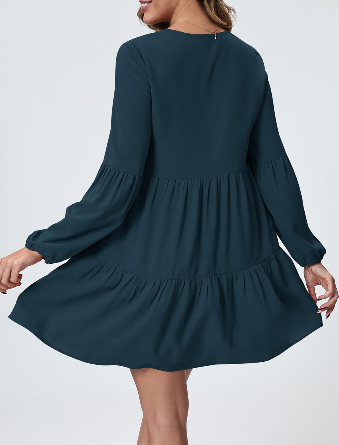 Women’s Long Sleeve Casual Dress V Neck Tunic Flowy Loose Ruffle Tiered Short Dresses 2026 Spring Fashion Outfit - Image 4