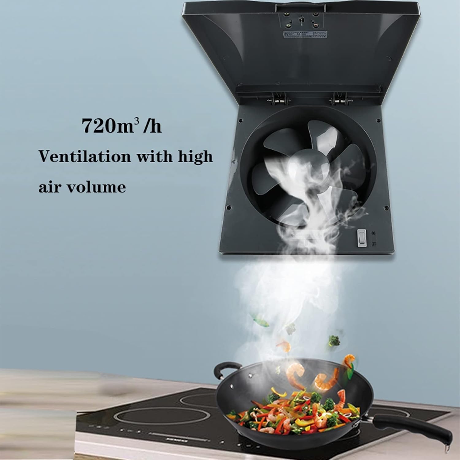 Ventilation Fan 10" Kitchen Exhaust Fan Household Oil Fume Clamshell Ventilation Fan 6-Blade Powerful Ventilating Fan with Oil Collecting Tank, 30W, 417CFM ventilating Fan