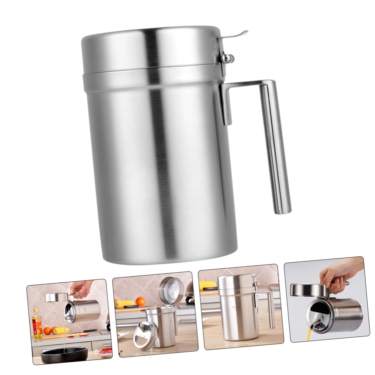 COLLBATH Dispensador de Aceite de Acero Inoxidable con Capacidad de Botella Dosificadora Anti-goteo con Mango Ergonómico para Cocina Recipiente Metálico para Aceite Vinagre y Salsa
