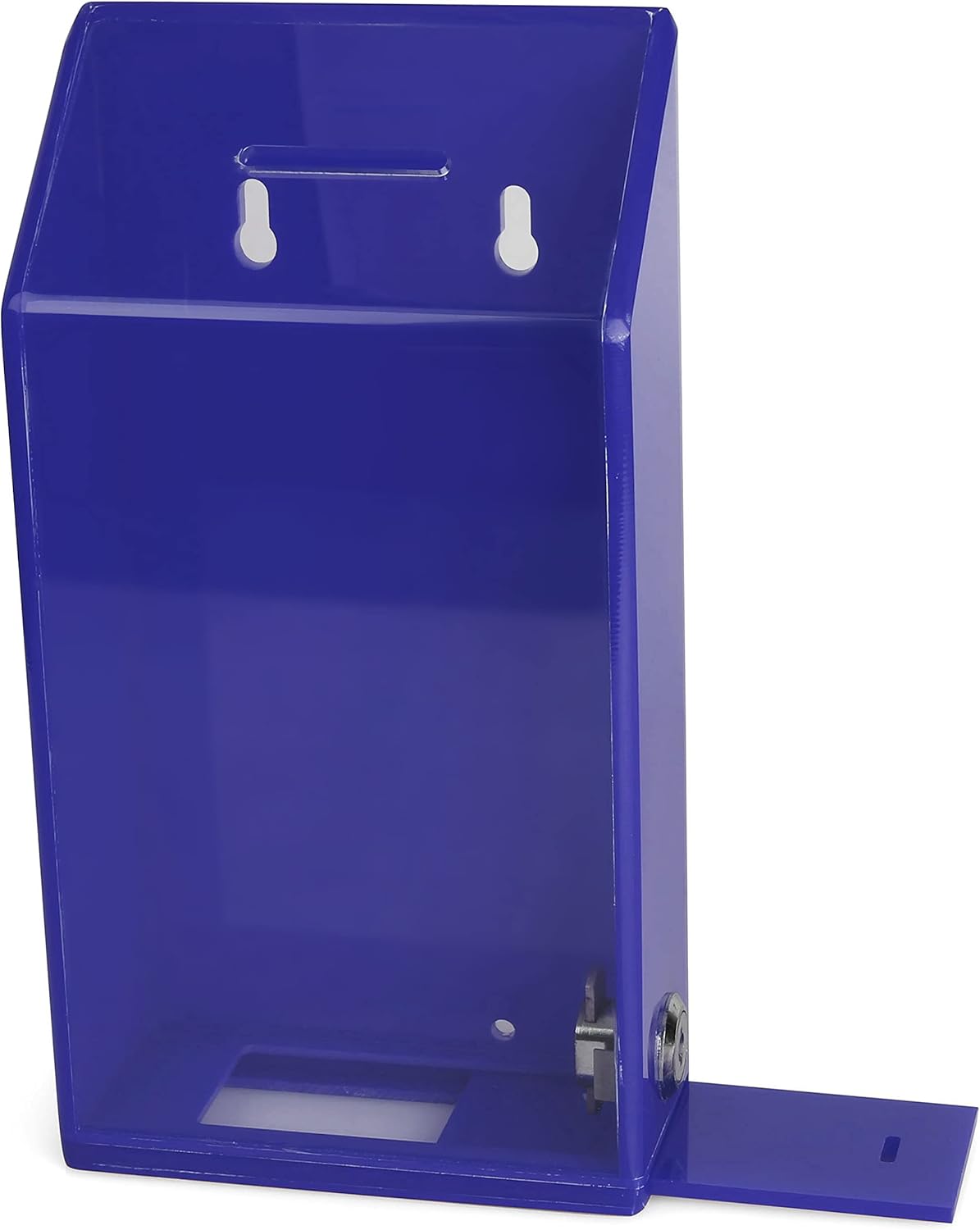 Rectangular Acrylic Donation Suggestion collection Box Pre Drilled Holes For Wall mounted Or Retail Countertop Tip Box with slant top 9.75 x 5 inches, Lock With set of keys (Blue)