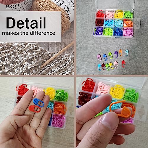 Urmspst 180PCS Stitch Markers, Knitting Crochet Locking Stitch Markers, Stitch Needle Clip Counter for Knitting Sewing Stitching, 12 Colors with Storage Case