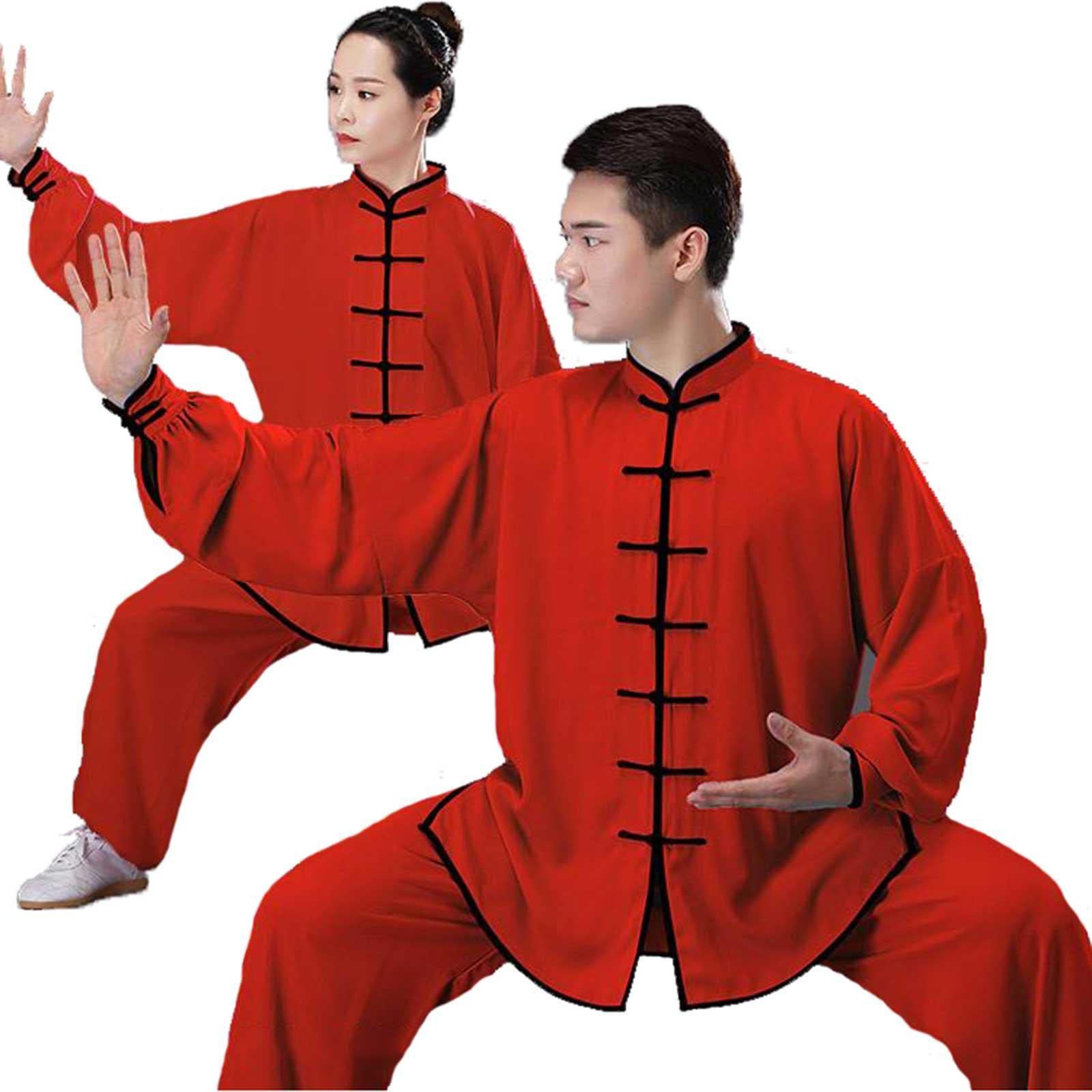 Cinese Kung Fu Vestiti Tai Chi Wing Chun Abbigliamento Arti Marziali Uniformi Taekwondo Formazione Panni Per Uomini Donne, Rosso 1-M