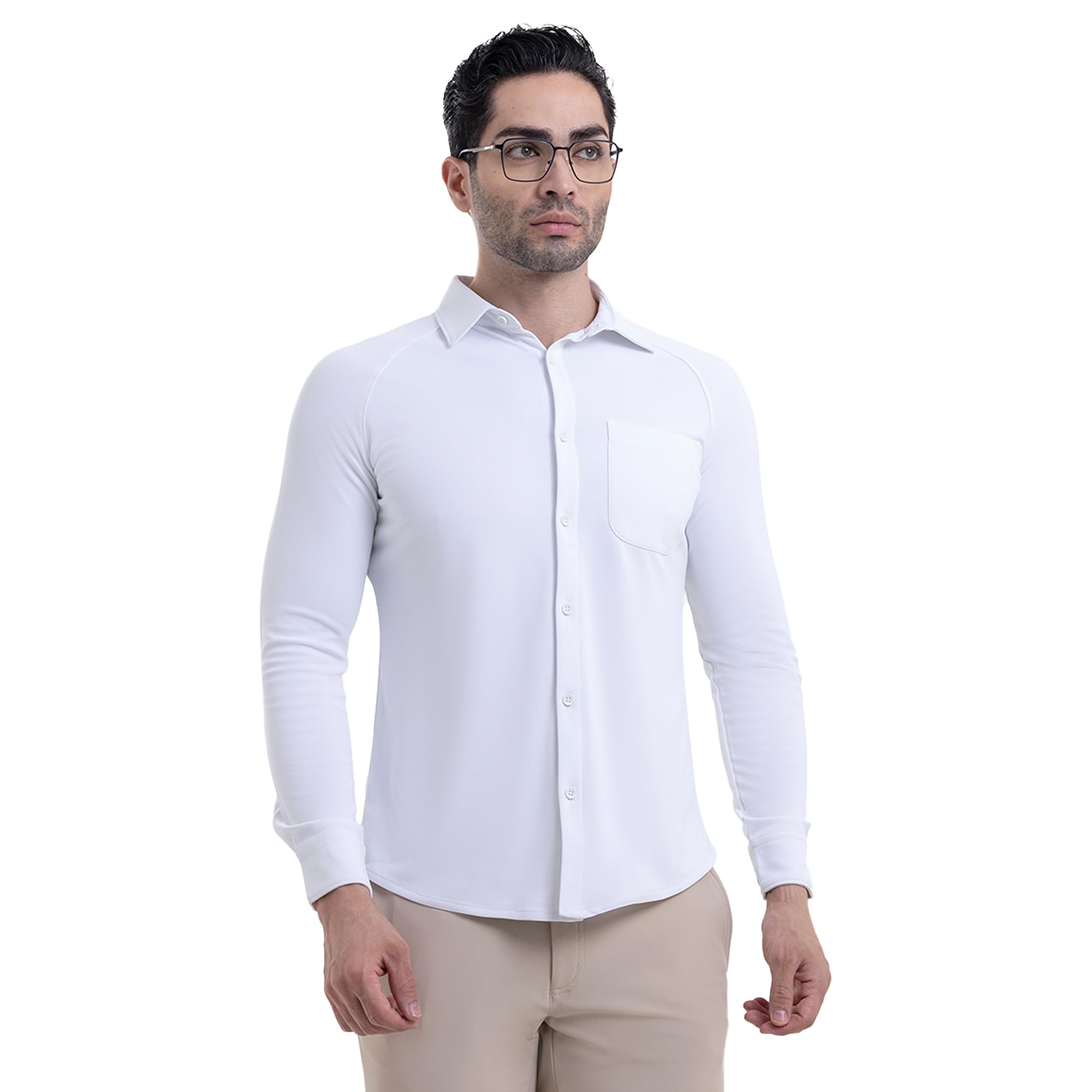 harfun Solid Fog White Workday Shirt with Raglan Sleeves-picture-38