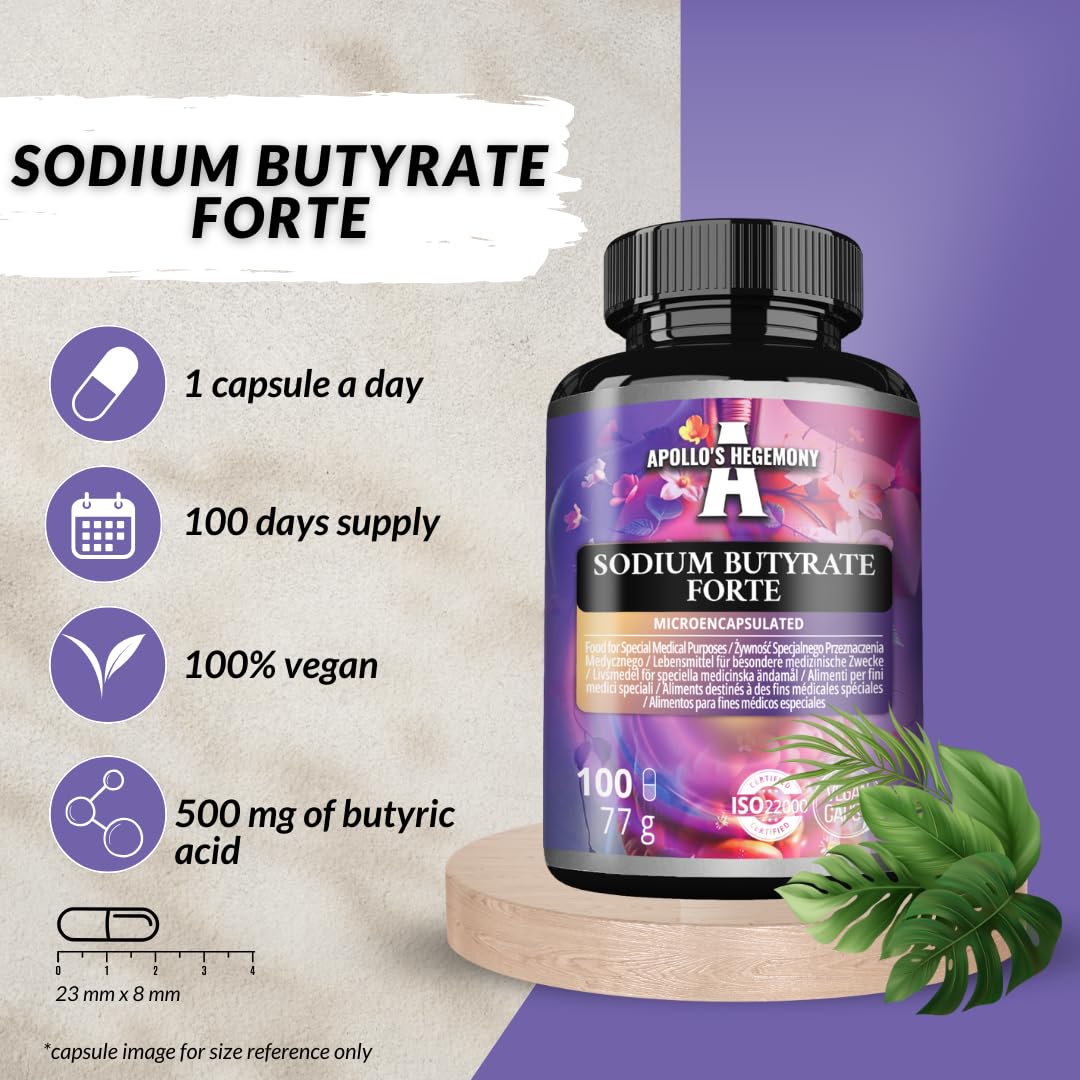 Sodium Butyrate Forte 400 mg (80% Butyric Acid) - 100 Capsules Végétales - 100 jours d'approvisionnement - Supplément pour soutenir la santé de l'intestin - par Apollo's Hegemony