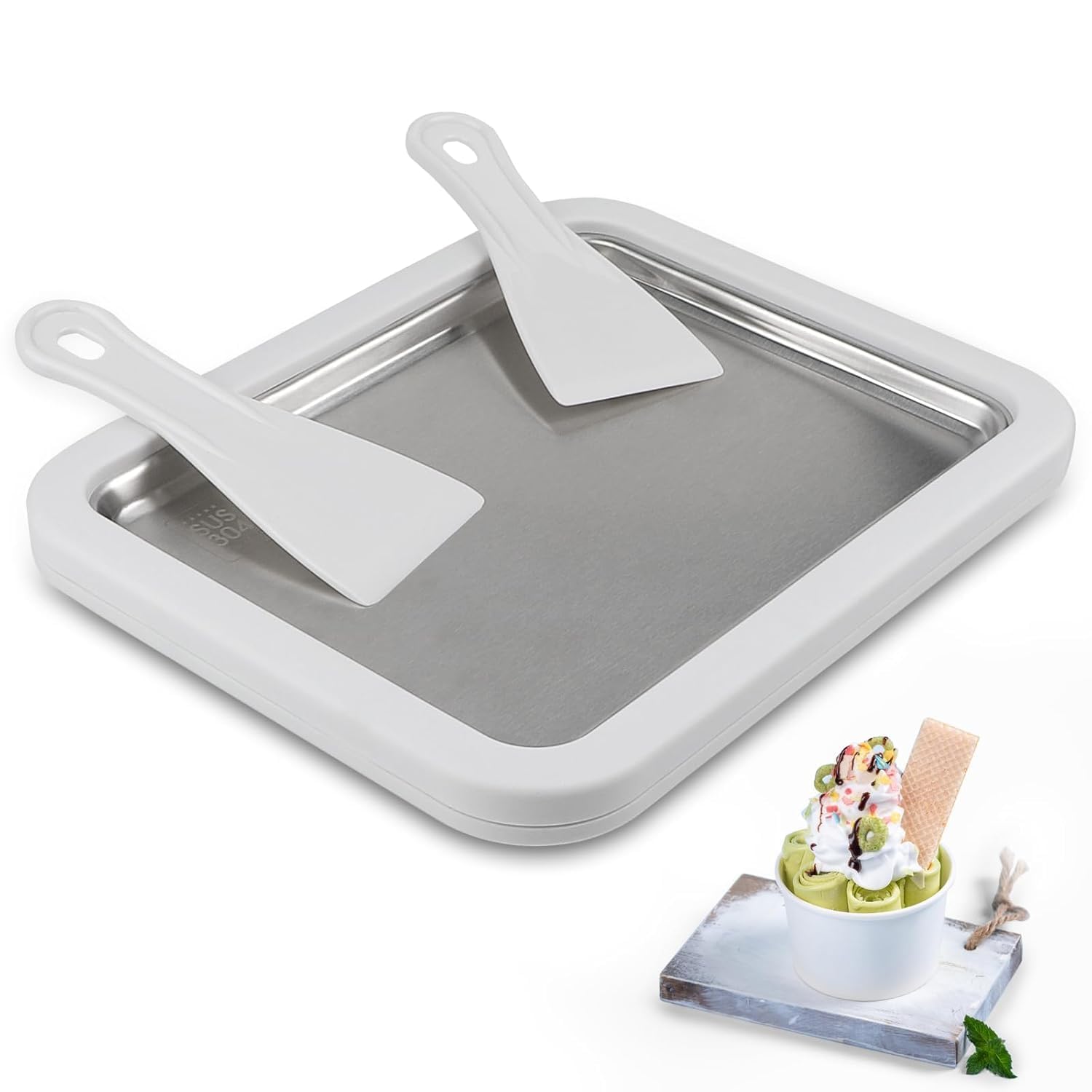 DIY Rolled Ice Cream Maker Cold Plate Pan with 2 Scrapers | Manual Ice Cream Roll Maker for Homemade Frozen Yogurt, Gelato, Ice Cream Rolls & Dessert Tray for Kids and Family-image-47