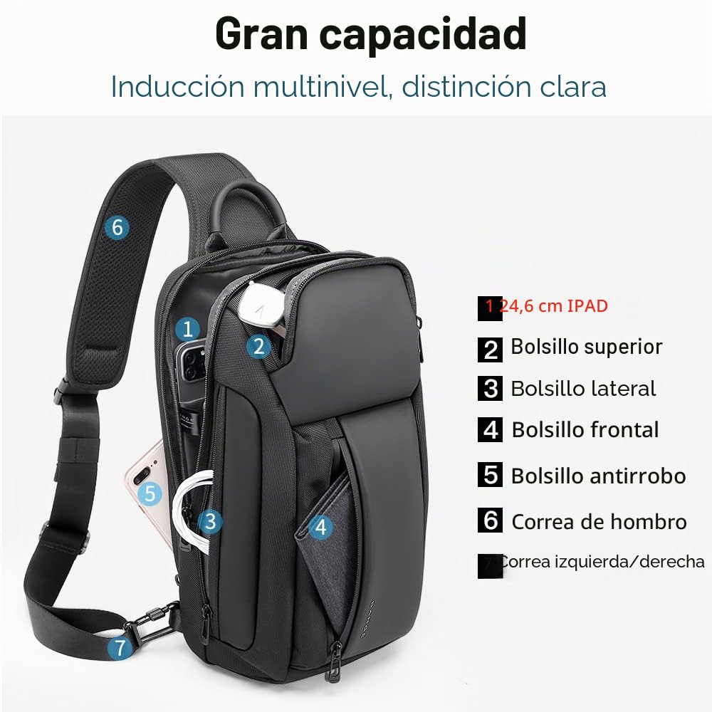 BANGE Bolso de la honda, bolso impermeable del pecho de los hombres bolsos de hombro Crossbody Sling Mochila para los hombres