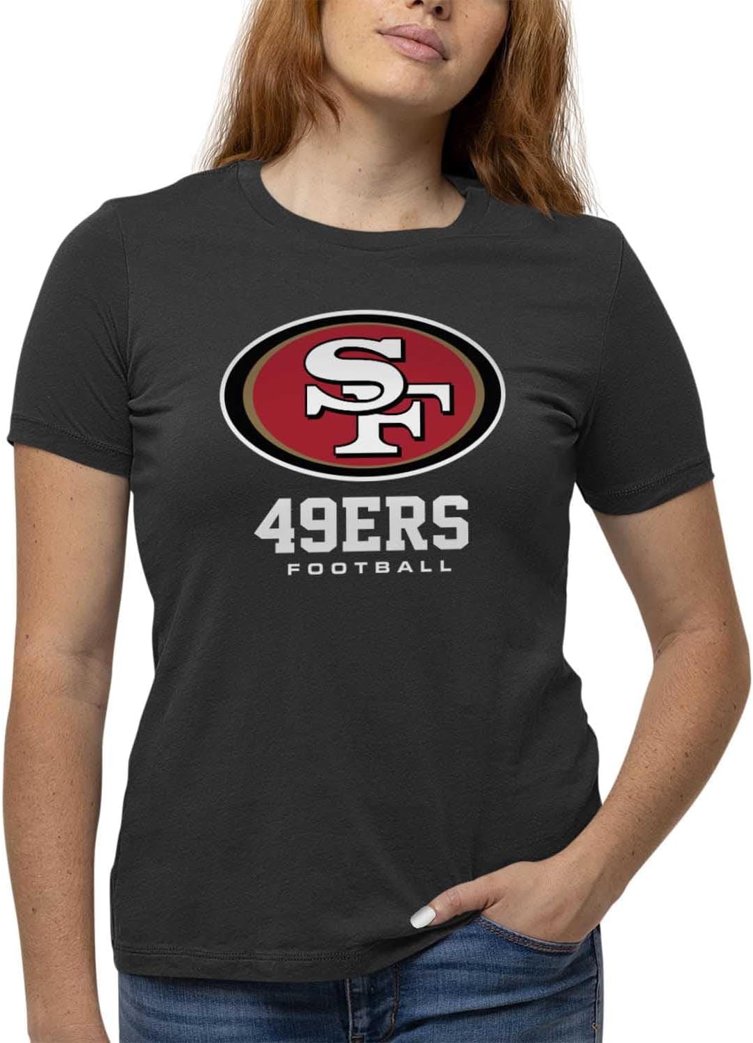 Team Fan Apparel Women's NFL Ultimate Fan Logo Short Sleeve T-Shirt - 100% Cotton - Officially Licensed - Tagless Tee (San Francisco 49ers - Black, Large)