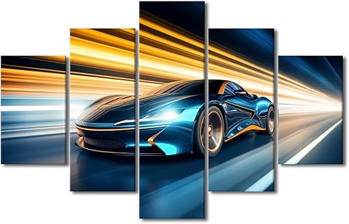 Miniatura 26 de TUMOVO Pintura retro para motocicletas, impresiones artísticas de motocicleta Cyberpunk, 5 piezas, lienzo, arte de pared, arte de pared Giclée,