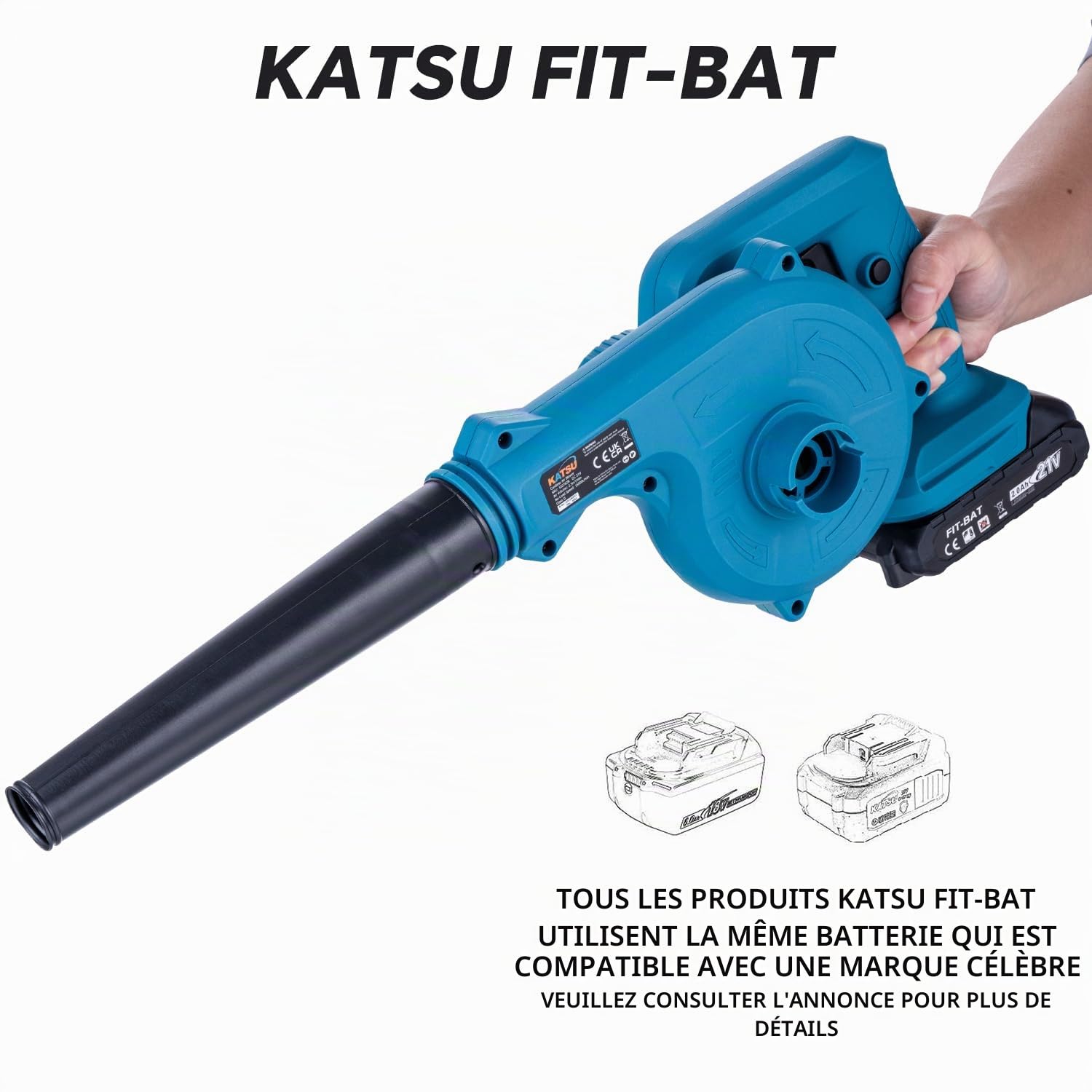 KATSU FIT-Bat 21V Souffleur de Feuilles sans Fil avec 1.5 Ah Batterie et Chargeur, Souffleur d'air électrique Portable Aspirateurs pour Jardin l'entretien Pelouse (Budget)