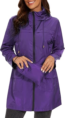 Zando Chaquetas de lluvia para mujer, abrigos impermeables para mujer, chaqueta rompevientos con capucha para mujer