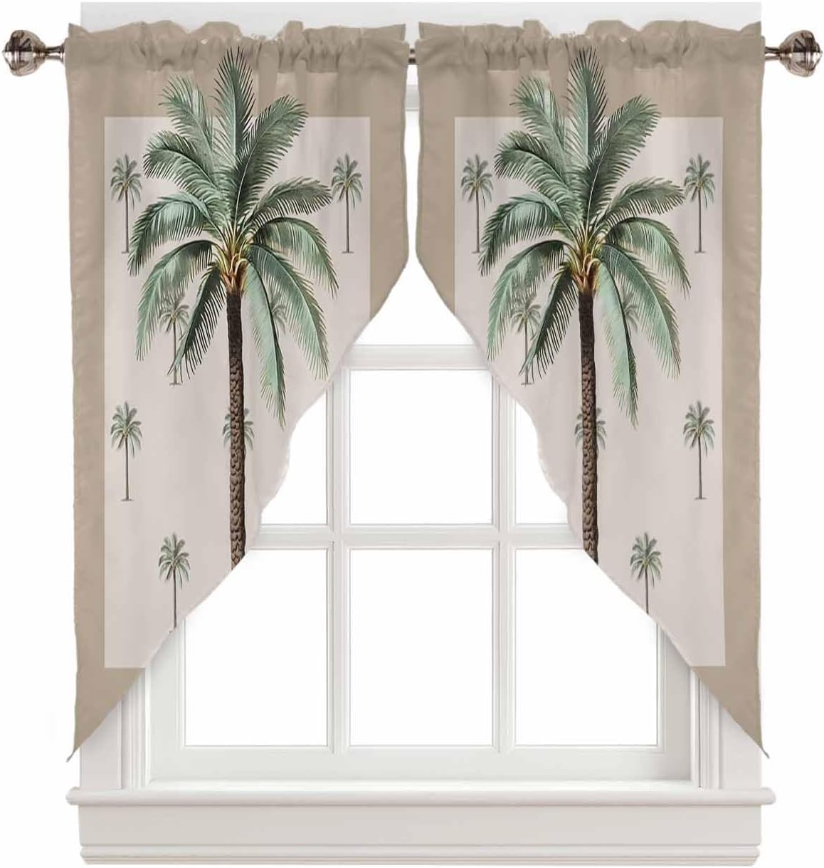 Prime Leader Geometric Swag Valance Curtains Tropical Palm Tree Rod Pocket Kitchen Curtains Scalloped Window Treatment Valances Swag Curtains for Living Room, 1 Pair, 36'' W x 63'' L