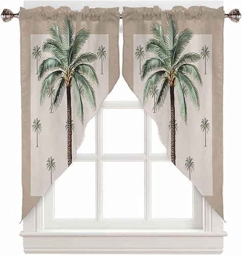 Prime Leader Geometric Swag Valance Curtains Tropical Palm Tree Rod Pocket Kitch
