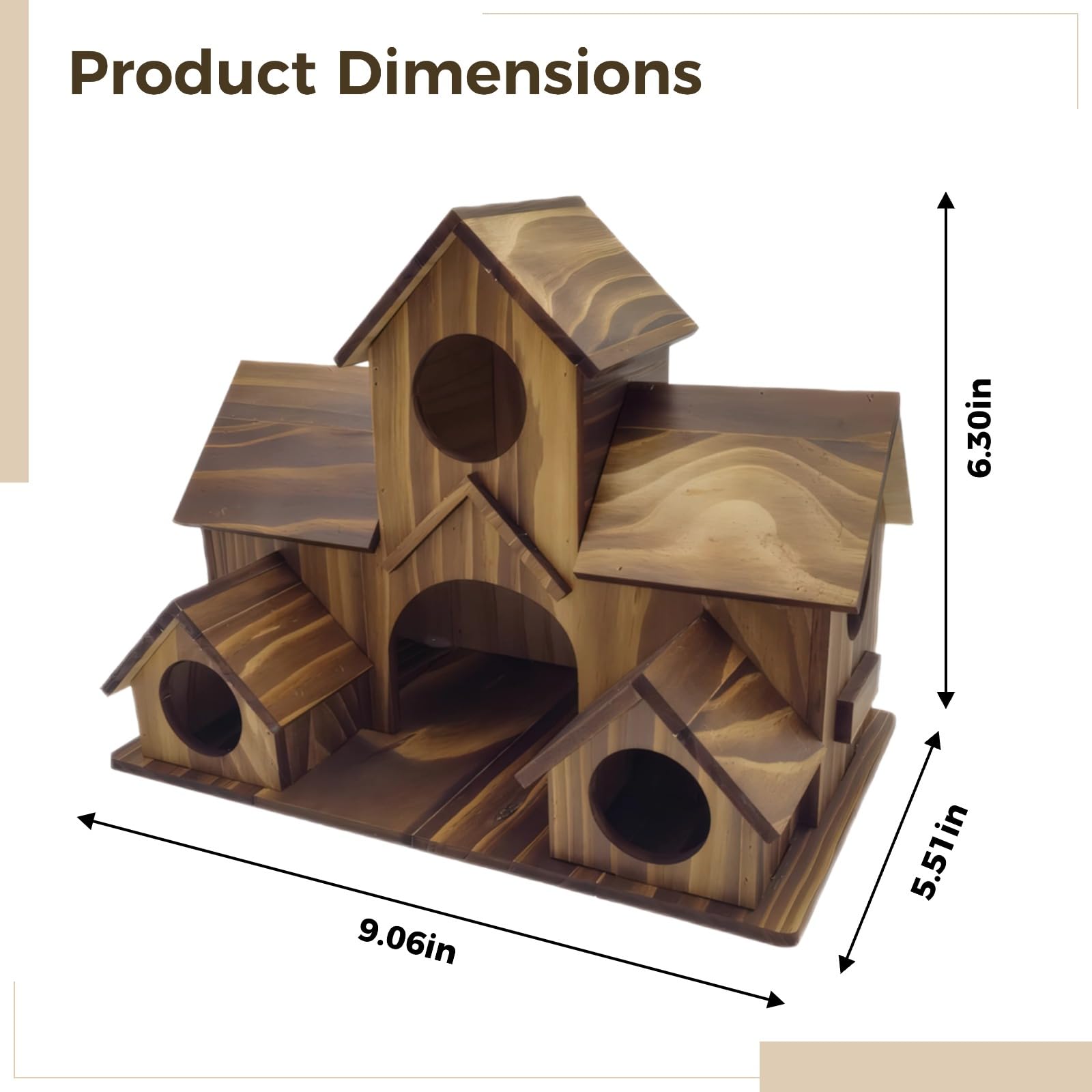 Vogelhaus aus Holz, Villa-Stil mit Mehreren Nestplätzen, 9,1 x 6,3 x 5,5 Zoll, 23 x 16 x 14 cm, großes Vogelhaus mit Mehreren Eingängen, handgefertigt, natürliches Vogelhaus