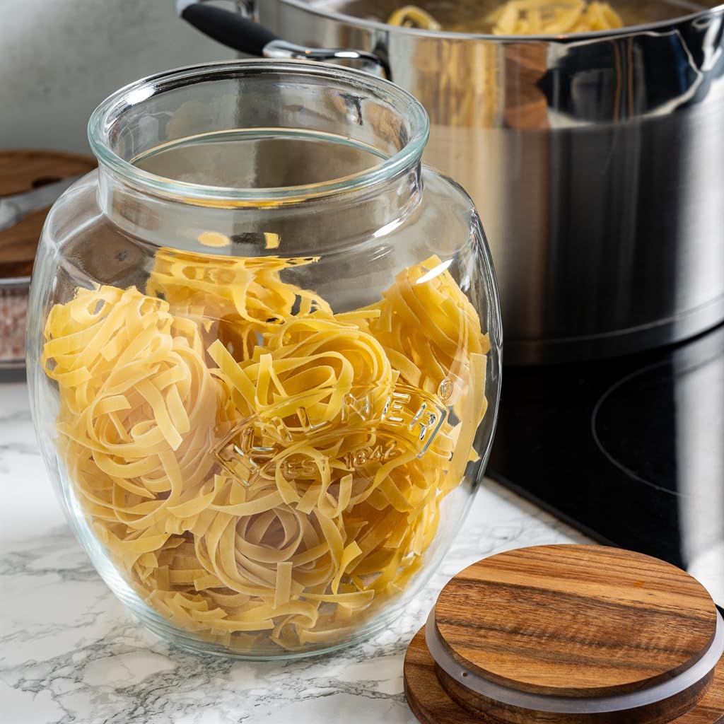 Kilner Barattolo in vetro da 4 litri, coperchio in legno di acacia