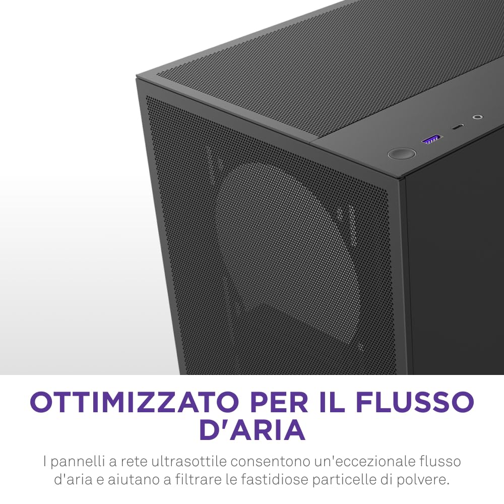 NZXT H5 Flow - Case per PC da gaming mid-tower ATX compatto - Flusso d'aria elevato - 2 ventole da 120 mm incluse - Supporto per radiatori da 360 mm (anteriore) e 240 mm (superiore) - Nero