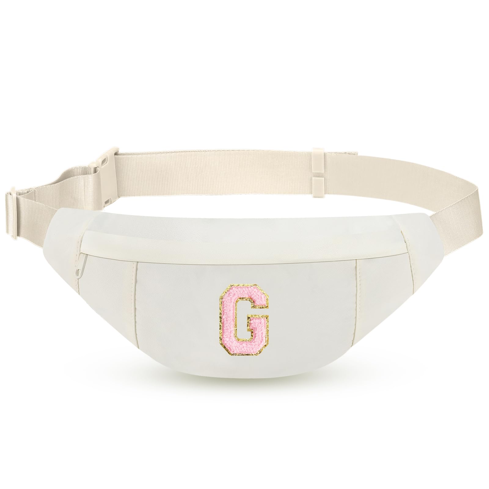 Birthday Gifts for Women Men,Personalized Fanny Pack Crossbody Bag Waist Pack with Initial Letter Patch,Christmas Gifts Cute Trendy Stuff for Daughter Sister Her,Beige G